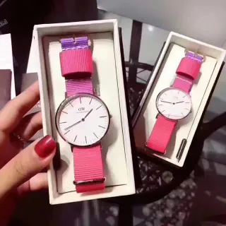 Daniel Wellington Classic Pink Purple Minimalist Dial NATO Fabric Strap Quartz Watch