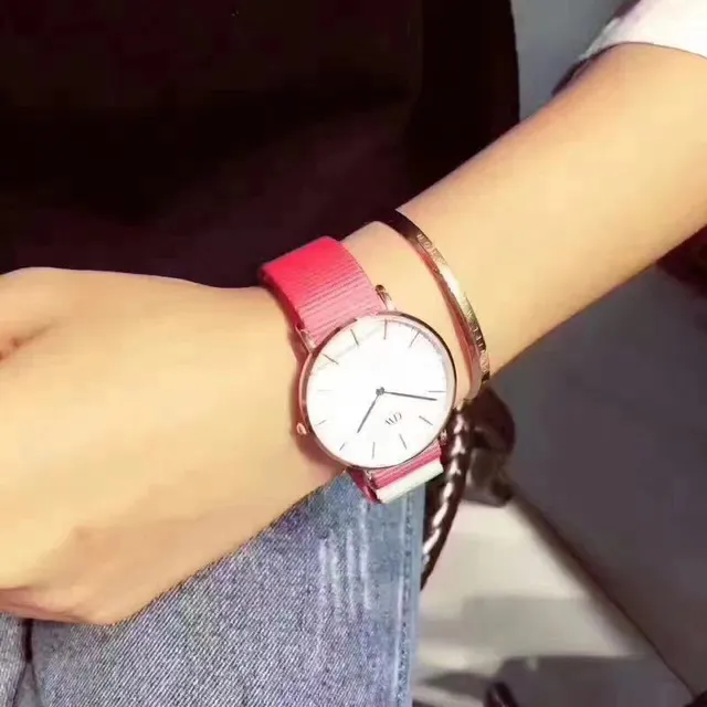 Daniel Wellington Classic Pink Purple Minimalist Dial NATO Fabric Strap Quartz Watch 2