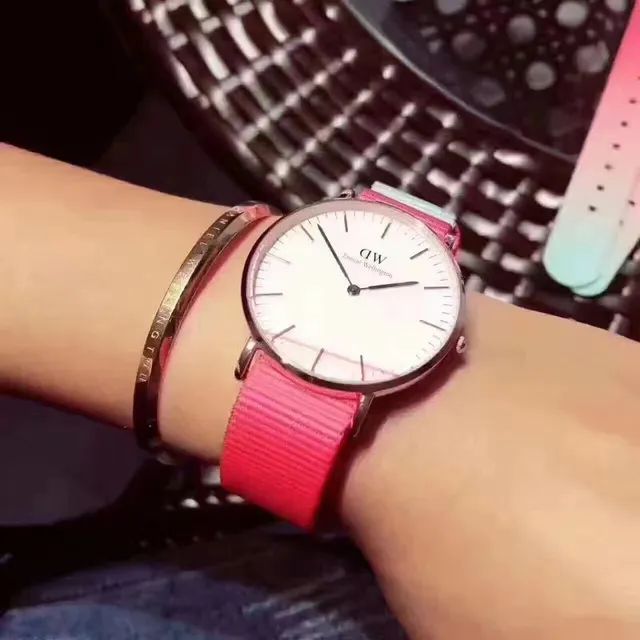 Daniel Wellington Classic Pink Purple Minimalist Dial NATO Fabric Strap Quartz Watch 3