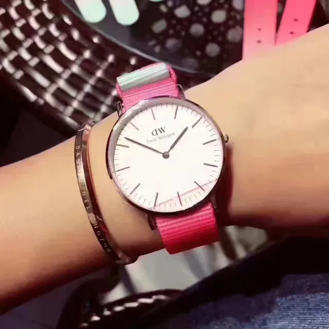 Daniel Wellington Classic Pink Purple Minimalist Dial NATO Fabric Strap Quartz Watch 4