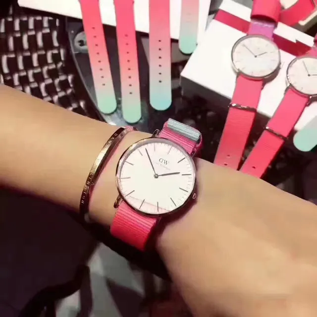 Daniel Wellington Classic Pink Purple Minimalist Dial NATO Fabric Strap Quartz Watch 5