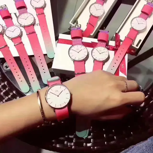 Daniel Wellington Classic Pink Purple Minimalist Dial NATO Fabric Strap Quartz Watch 6