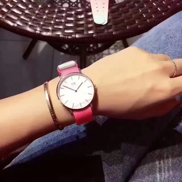 Daniel Wellington Classic Pink Purple Minimalist Dial NATO Fabric Strap Quartz Watch 7