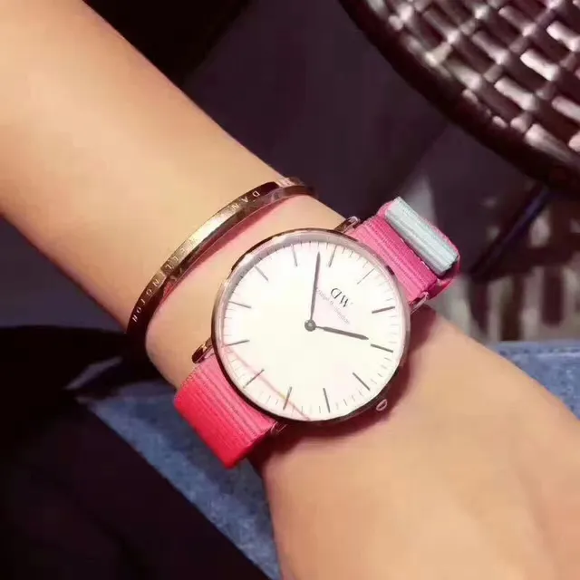 Daniel Wellington Classic Pink Purple Minimalist Dial NATO Fabric Strap Quartz Watch 8