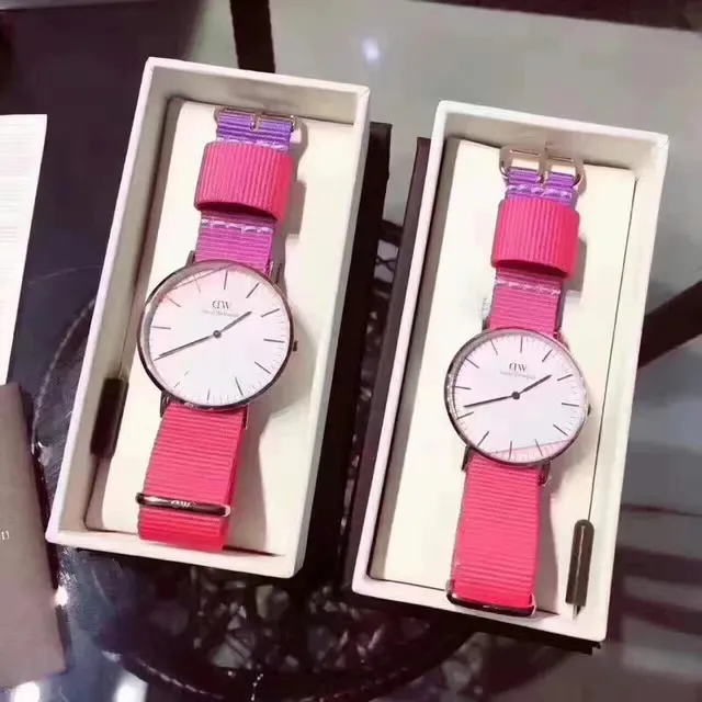 Daniel Wellington Classic Pink Purple Minimalist Dial NATO Fabric Strap Quartz Watch 9