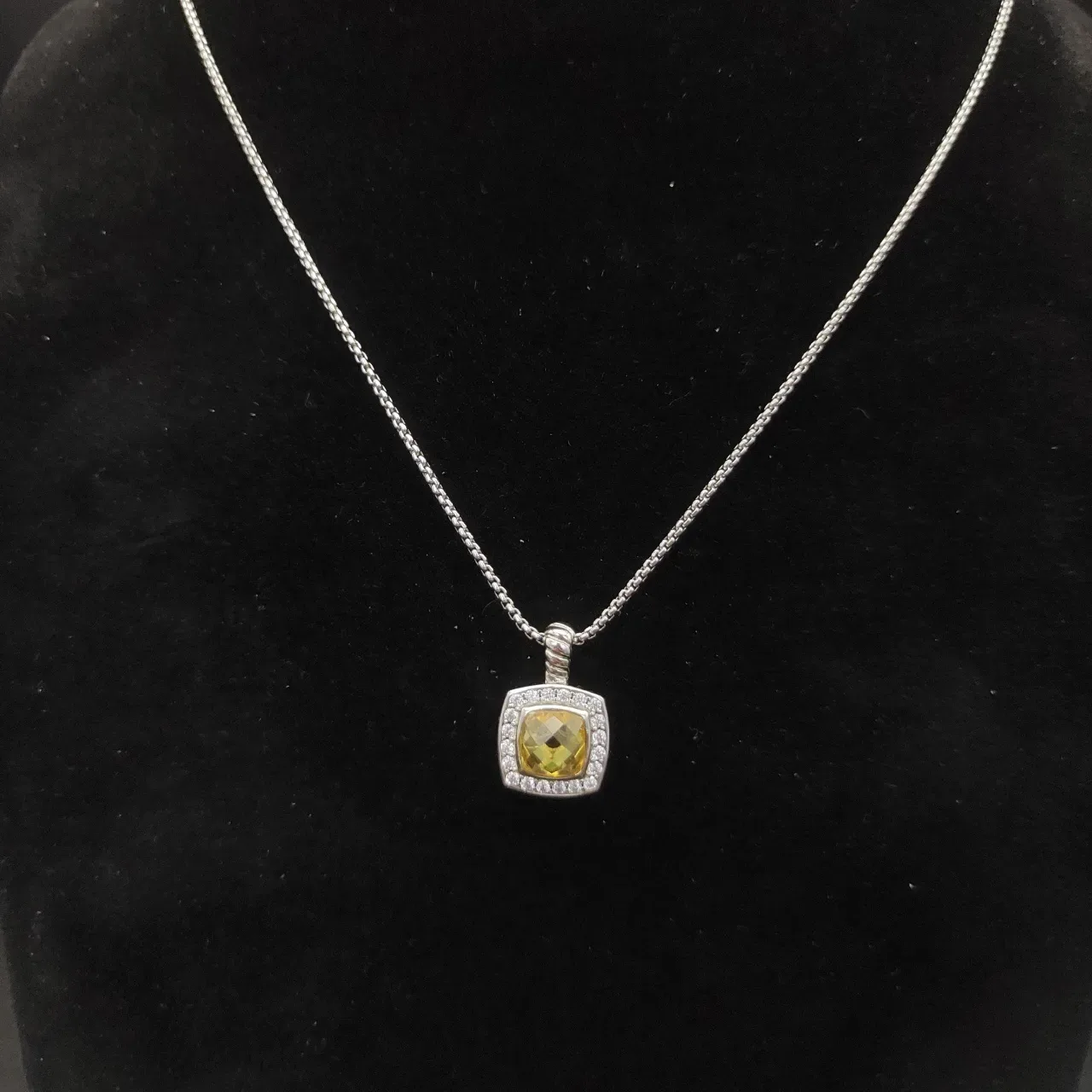 David Yurman Albion Pendentif Carré Jaune Argent Pavé Halo Collier 3