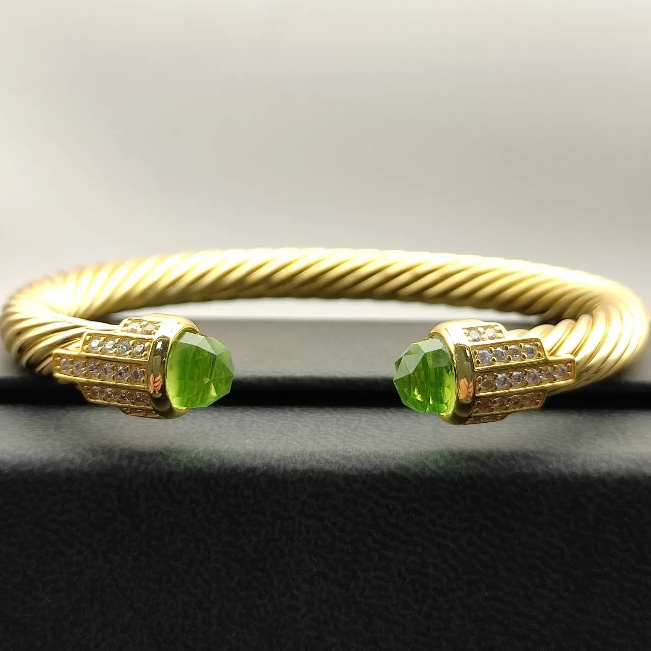 David Yurman Cable Classic Gold Green Twisted Gemstone Terminals Bracelet 3