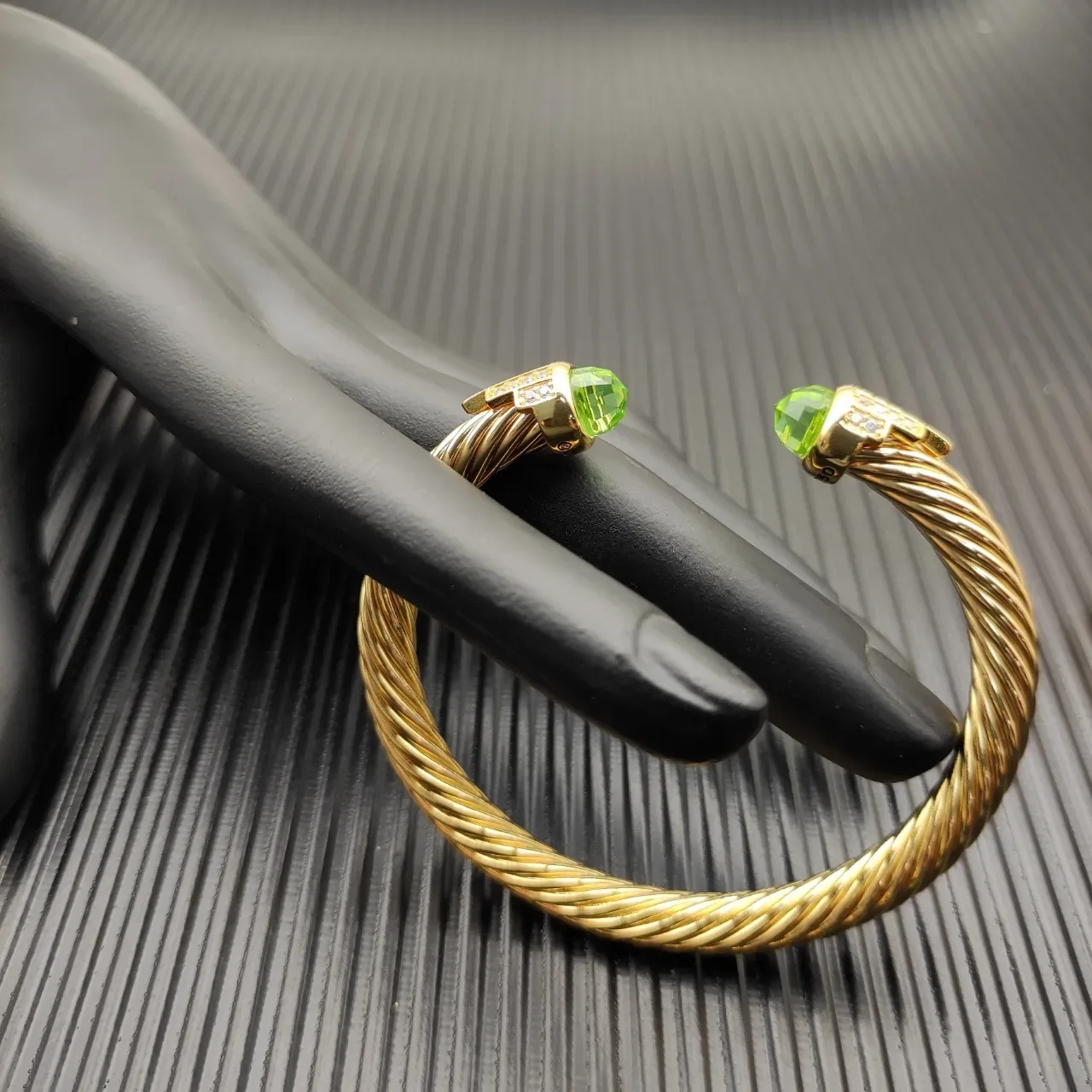 David Yurman Cable Classic Gold Green Twisted Gemstone Terminals Bracelet 4
