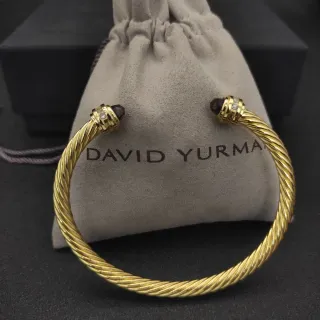 سوار David Yurman Cable Classics ذهبي بني ملتوية مع أطراف مرصعة بحجر كريمي