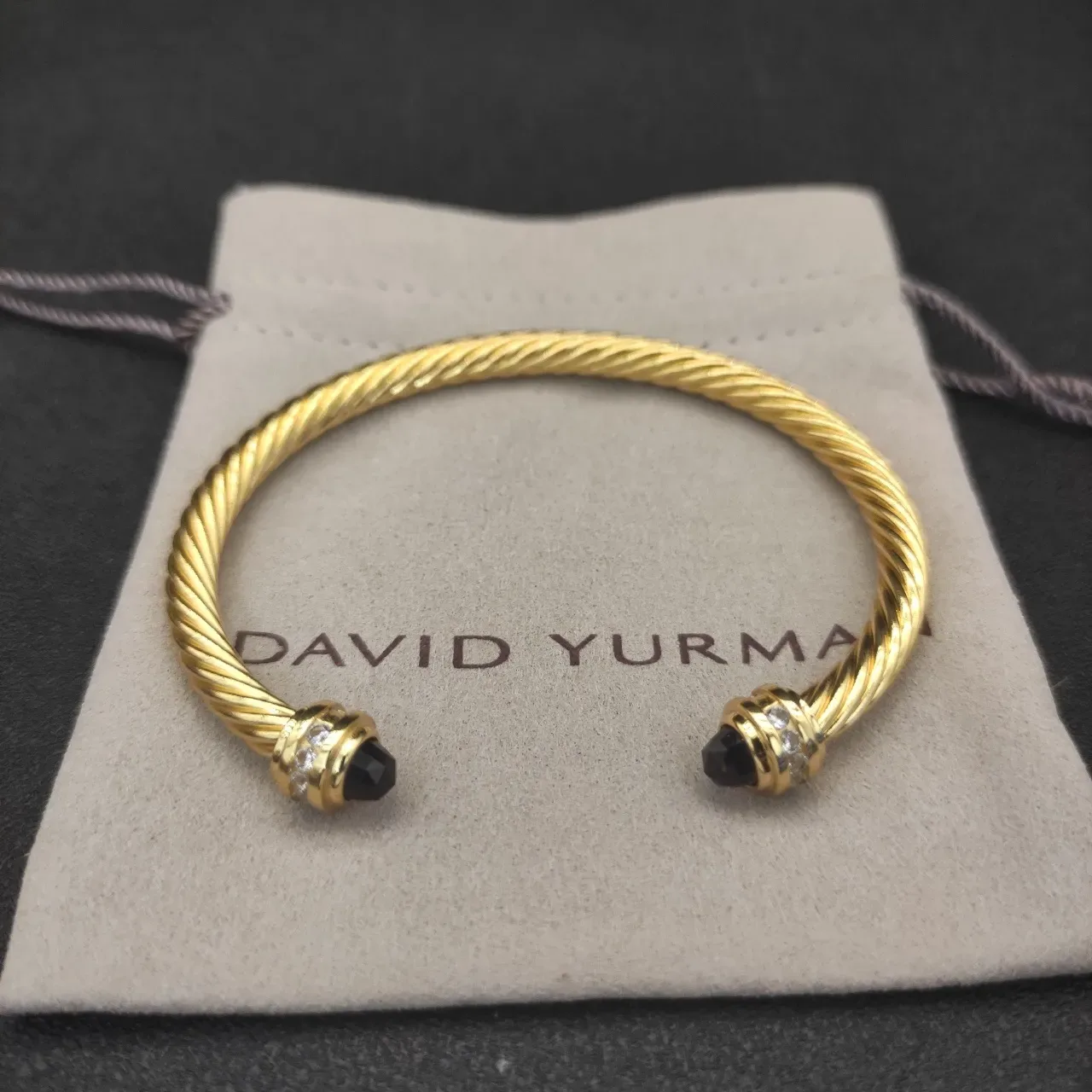 David Yurman Cable Classics Gold Brown Twisted Gemstone-Capped Terminals Bracelet 3
