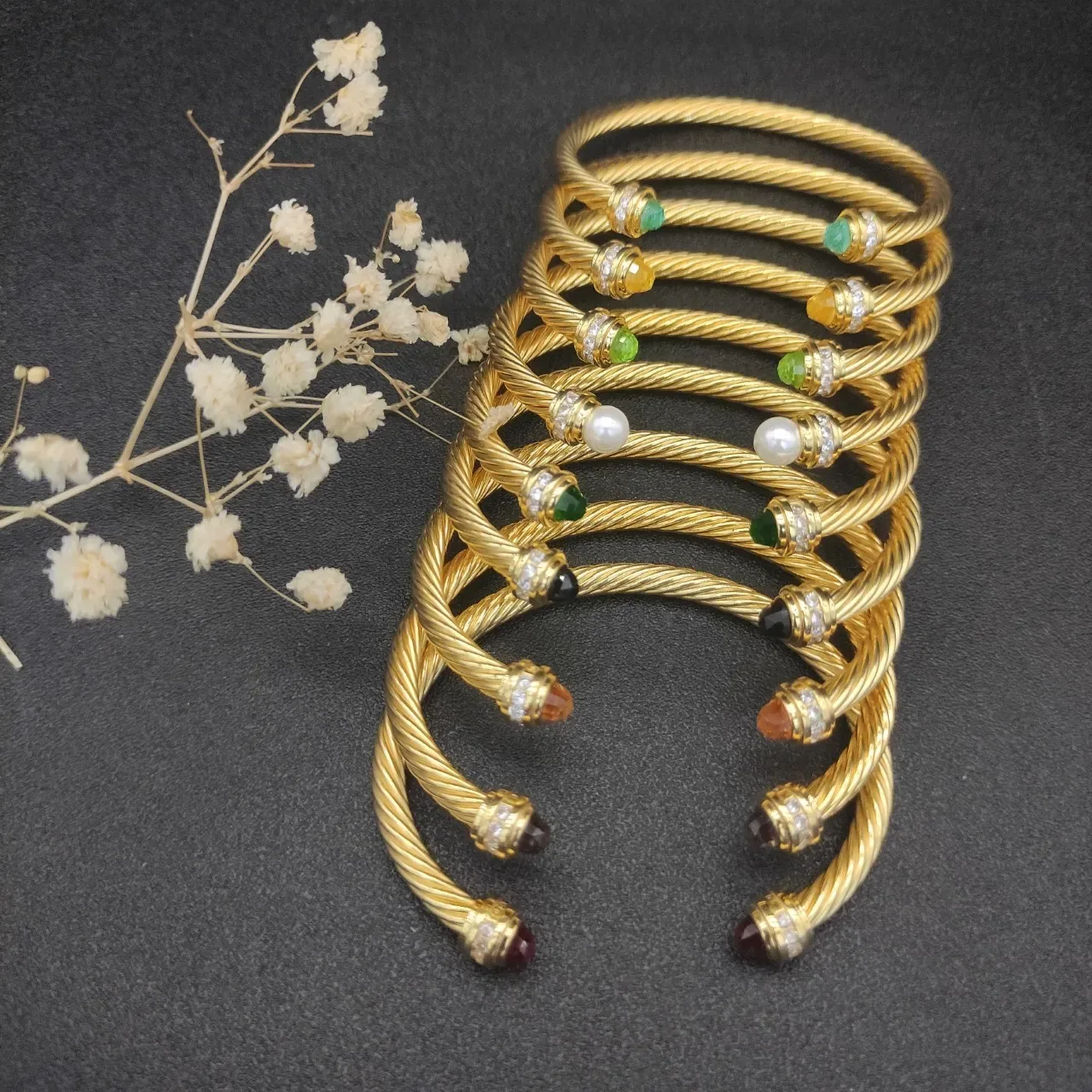 David Yurman Cable Classics Gold Brown Twisted Gemstone-Capped Terminals Bracelet 4