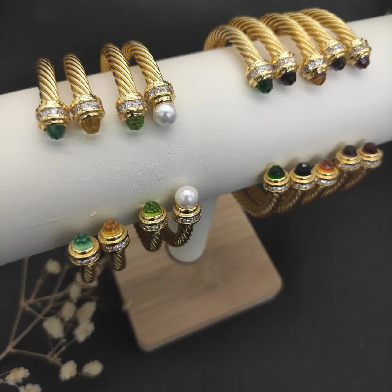 David Yurman Cable Classics Gold Brown Twisted Gemstone-Capped Terminals Bracelet 5