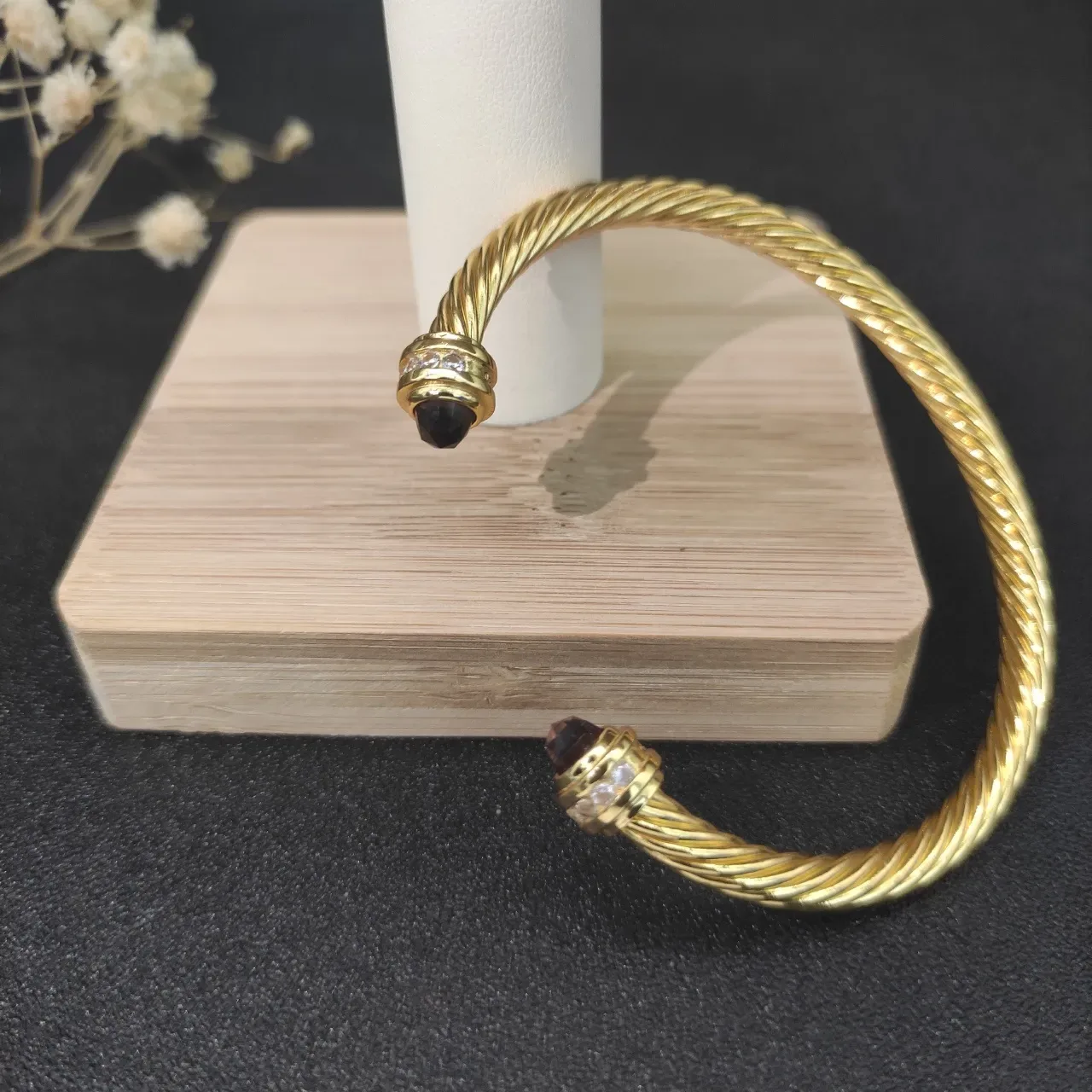 David Yurman Cable Classics Gold Brown Twisted Gemstone-Capped Terminals Bracelet 6