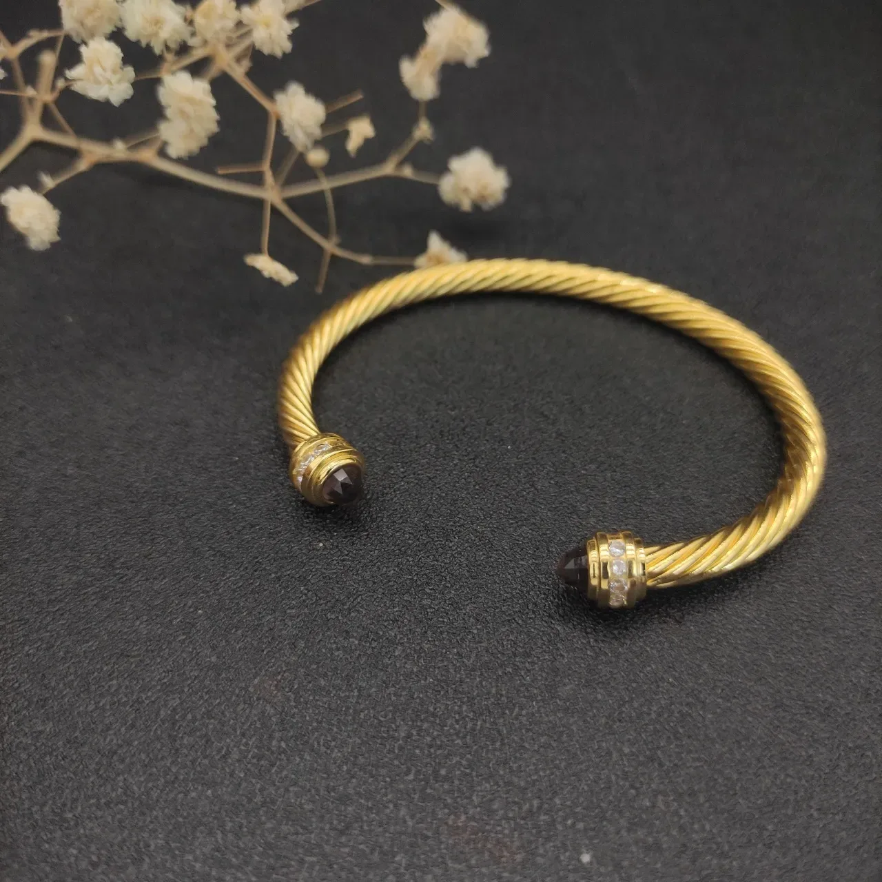 David Yurman Cable Classics Gold Brown Twisted Gemstone-Capped Terminals Bracelet 8
