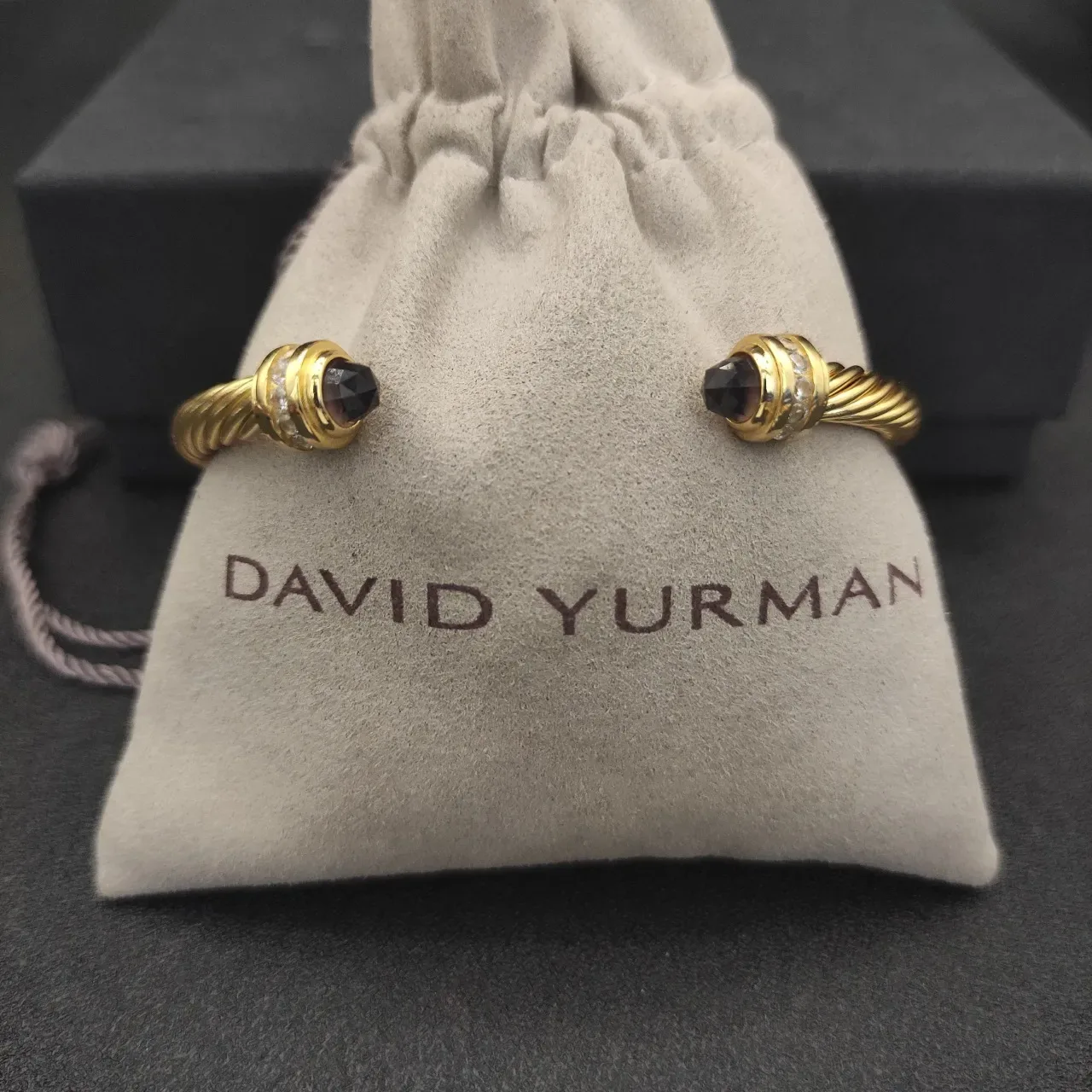 David Yurman Cable Classics Gold Brown Twisted Gemstone-Capped Terminals Bracelet 9