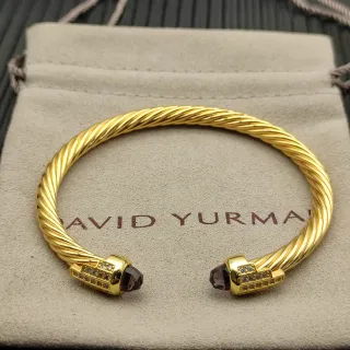 David Yurman Cable Classics Pulsera con Piedras Pavé-Set Doradas y Moradas Trenzadas