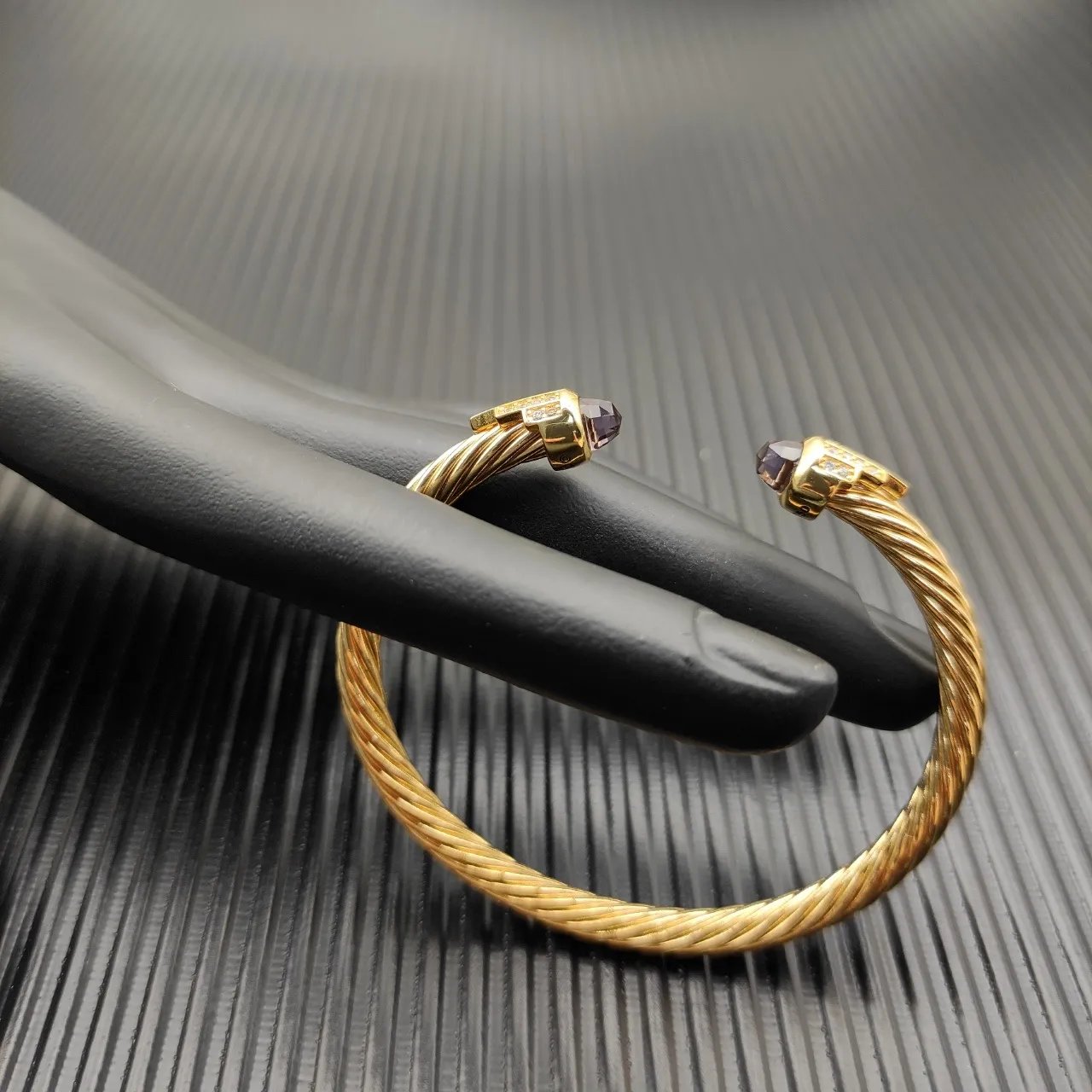 David Yurman Cable Classics Gold Purple Twisted Pavé-Set Stones Bracelet 3
