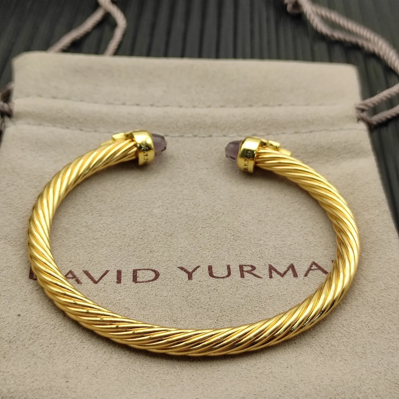 David Yurman Cable Classics Gold Purple Twisted Pavé-Set Stones Bracelet 8