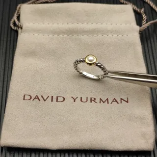 David Yurman Cable Classics Pearl Silver Gold Twisted Band Single Ring