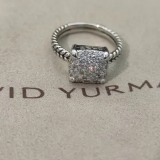 David Yurman Cable Classics Silver White Twisted Band Square Pavé-Set Head Ring