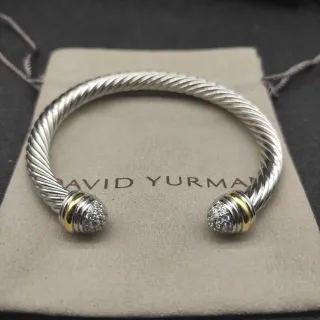 David Yurman Cable Classics Cable Trenzado Esfera Pavé Pulsera Bicolor