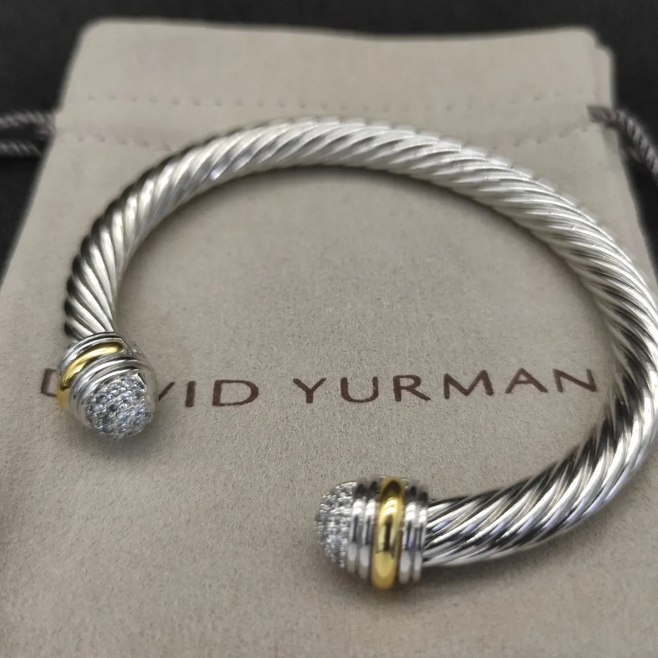 David Yurman Cable Classics Twisted Cable Pavé Sphere Two-Tone Bracelet 4