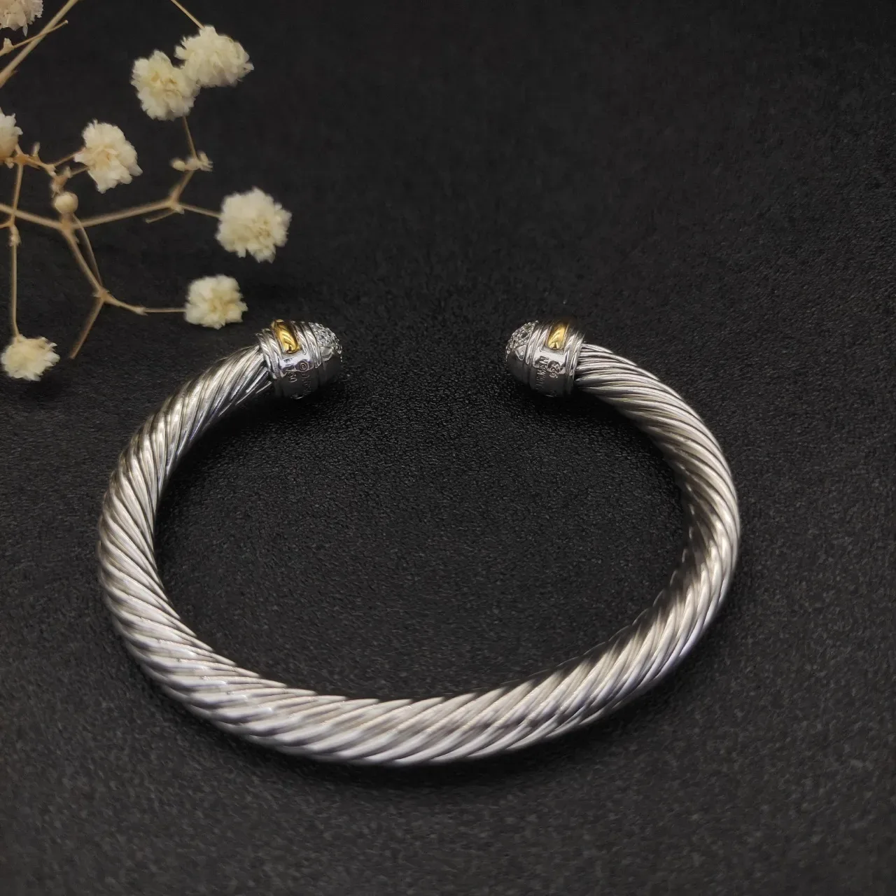 David Yurman Cable Classics Twisted Cable Pavé Sphere Two-Tone Bracelet 6