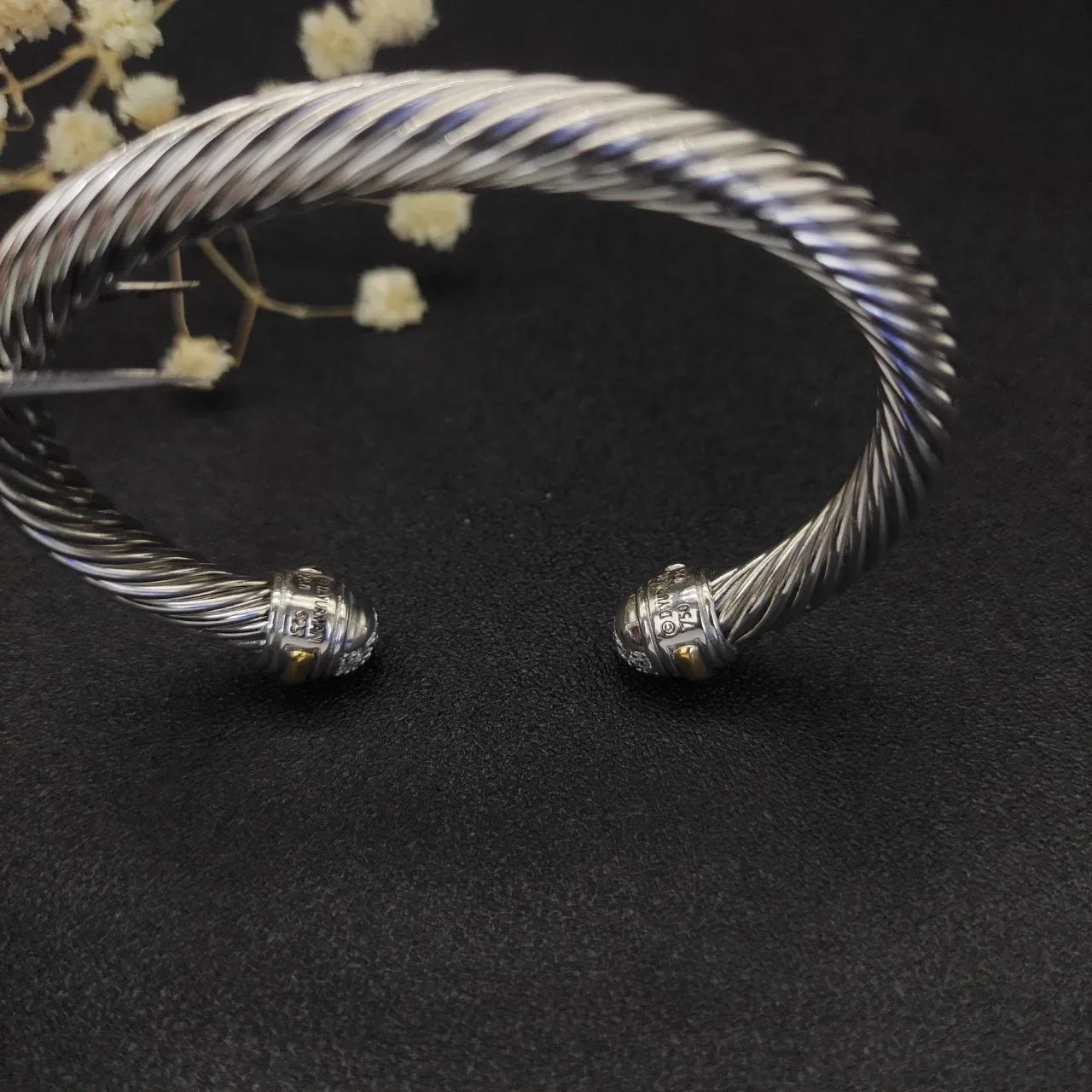 David Yurman Cable Classics Twisted Cable Pavé Sphere Two-Tone Bracelet 8