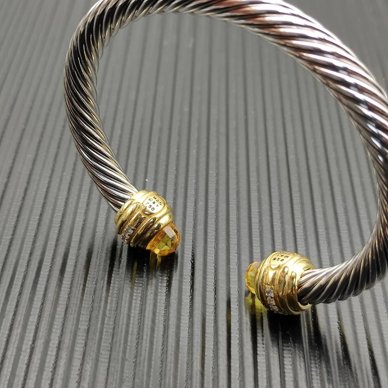 David Yurman Cable Classics Twisted Silver and Gold Citrine Bracelet 7
