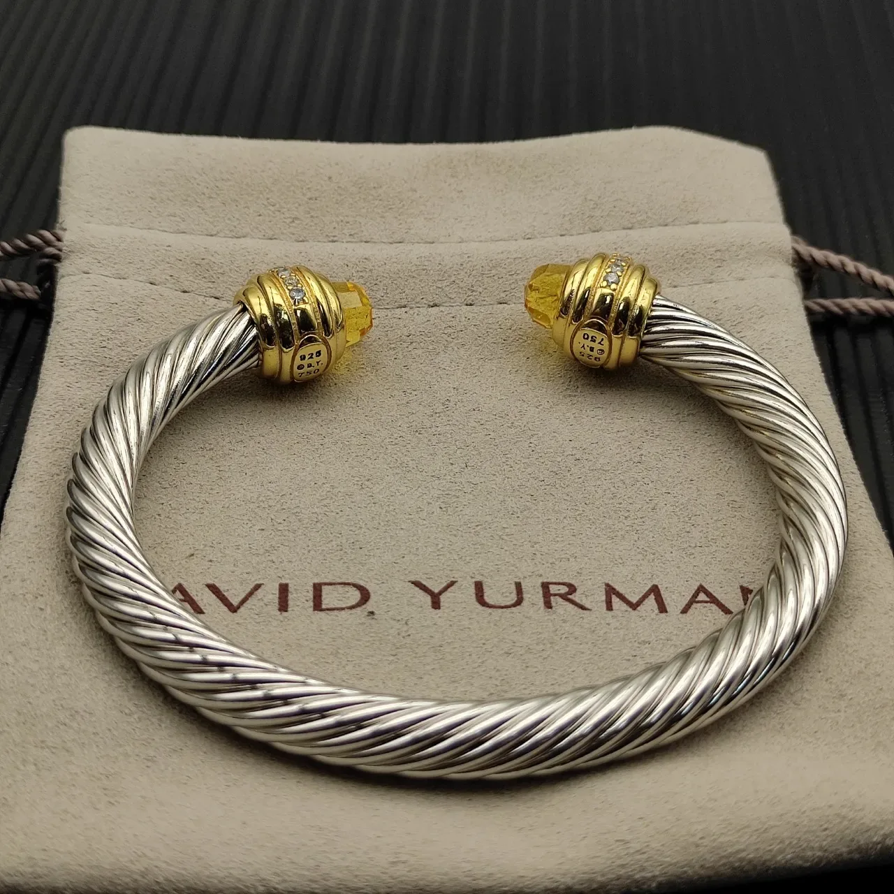 David Yurman Cable Classics Twisted Silver and Gold Citrine Bracelet 9