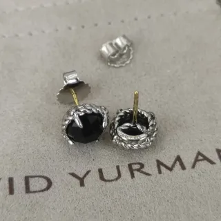 David Yurman Cable Collectibles Black Faceted Stone Sterling Silver Stud Earrings