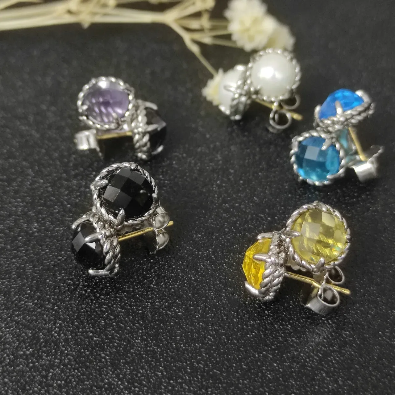 David Yurman Cable Collectibles Black Faceted Stone Sterling Silver Stud Earrings 5