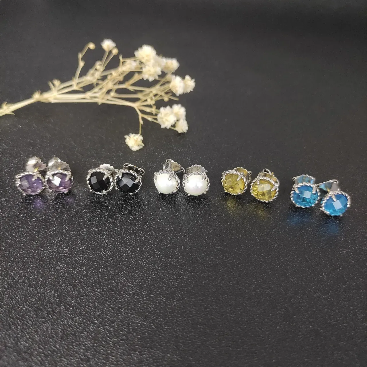 David Yurman Cable Collectibles Black Faceted Stone Sterling Silver Stud Earrings 7