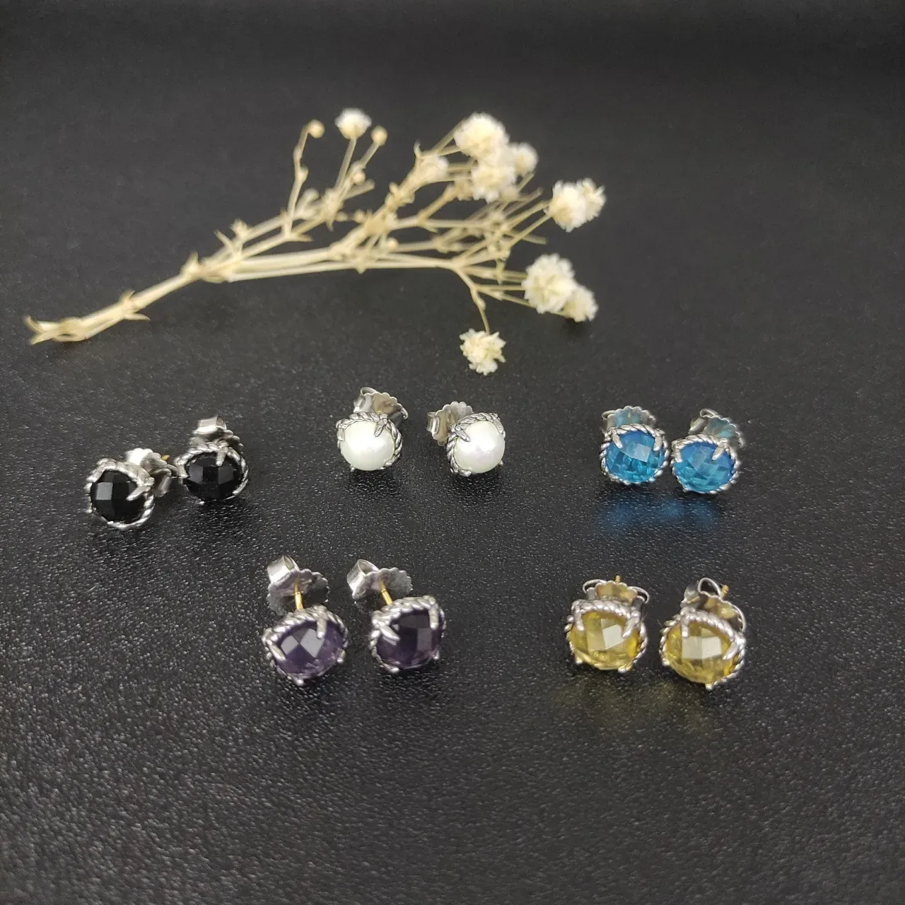 David Yurman Cable Collectibles Black Faceted Stone Sterling Silver Stud Earrings 8