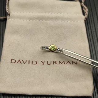 David Yurman Cable Collectibles Silver Gold Twisted Band Bezel-Set Round Gemstone Ring