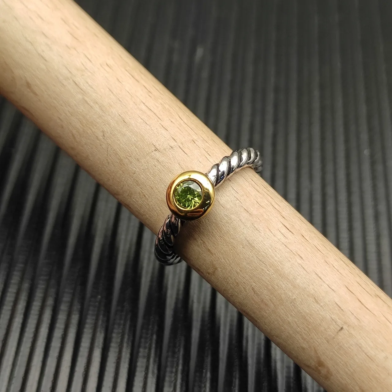David Yurman Cable Collectibles Silver Gold Twisted Band Bezel-Set Round Gemstone Ring 5