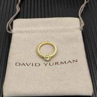 David Yurman Cable Collection Gold Beige Twisted Band Single Pearl Bezel Ring