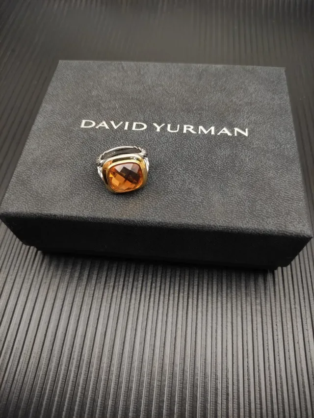 David Yurman Cushion-Cut Citrine Dual-Tone Ring 7