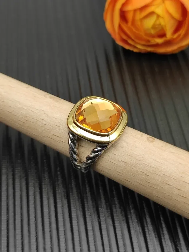 David Yurman Cushion-Cut Citrine Dual-Tone Ring 8