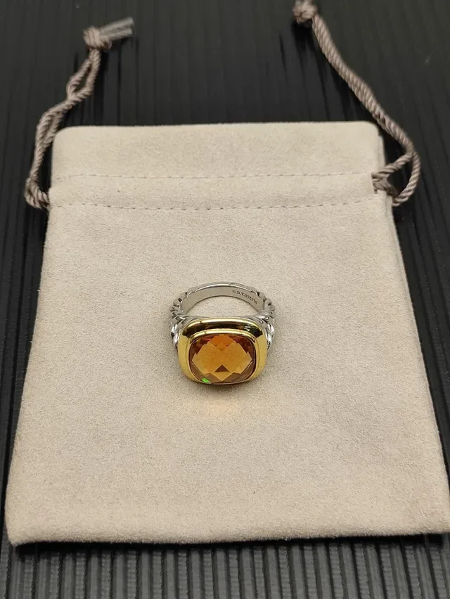 David Yurman Cushion-Cut Citrine Dual-Tone Ring 9
