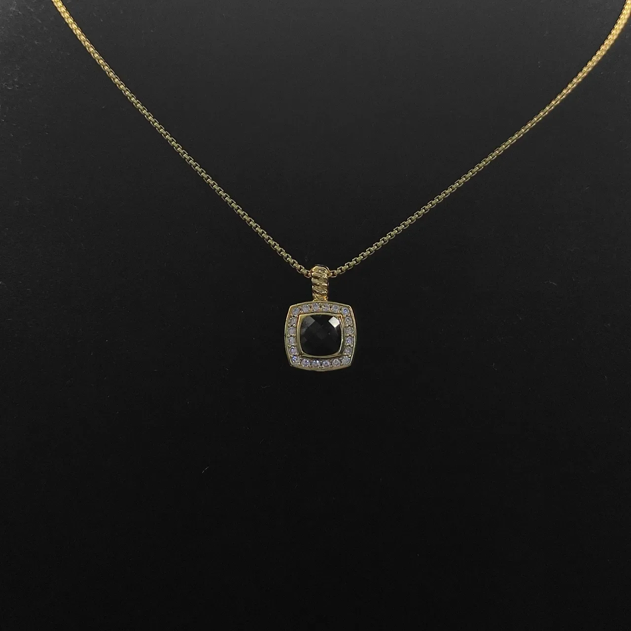 David Yurman Gold Black Chain Square Cushion Pendant Necklace 4