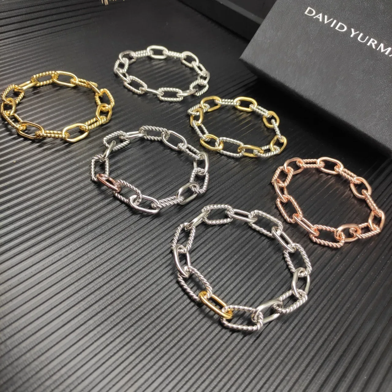 David Yurman Gold Silver Twisted Cable Links Oval Connectors Bracelet 2