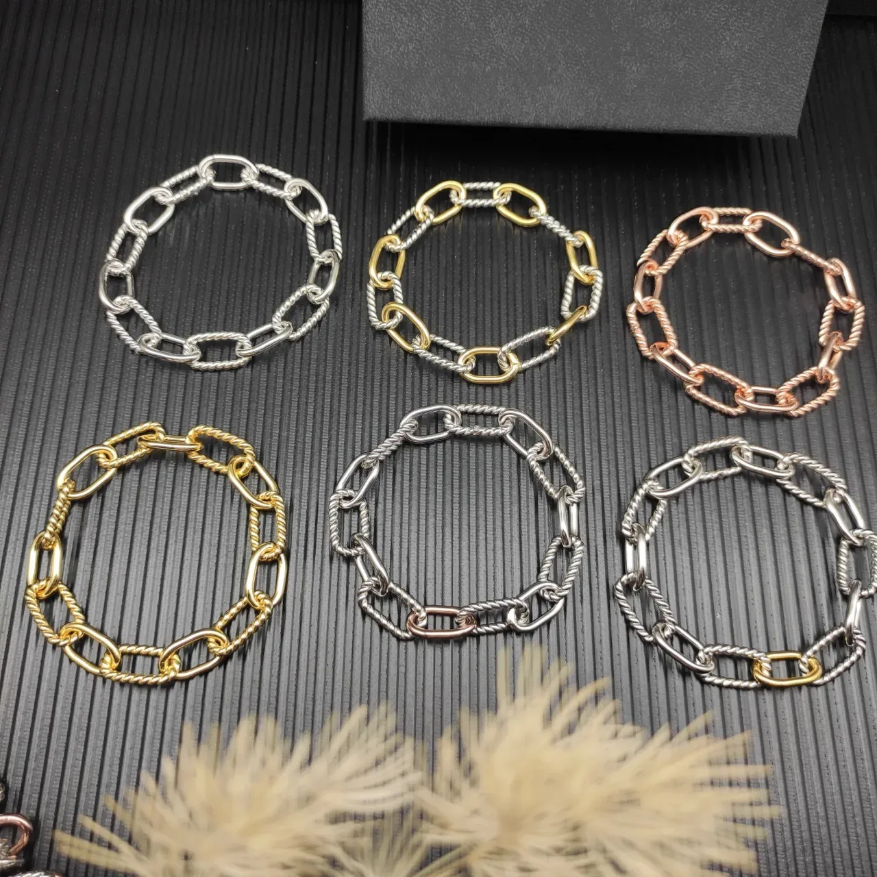 David Yurman Gold Silver Twisted Cable Links Oval Connectors Bracelet 3