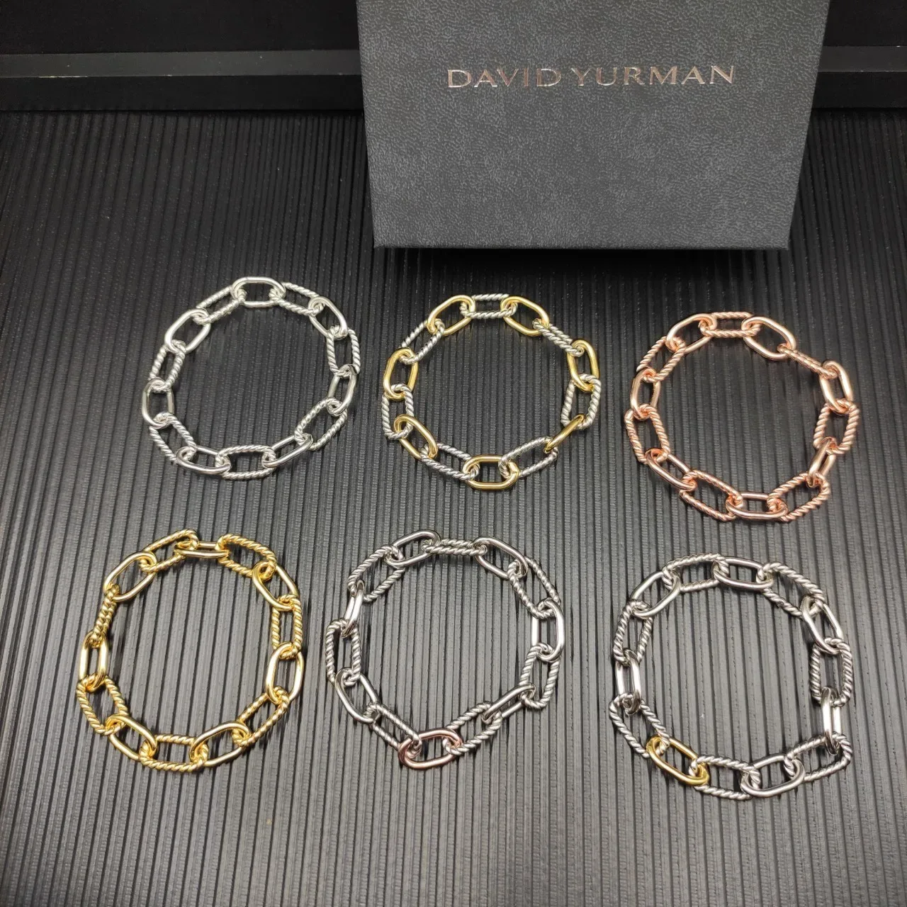 David Yurman Gold Silver Twisted Cable Links Oval Connectors Bracelet 4