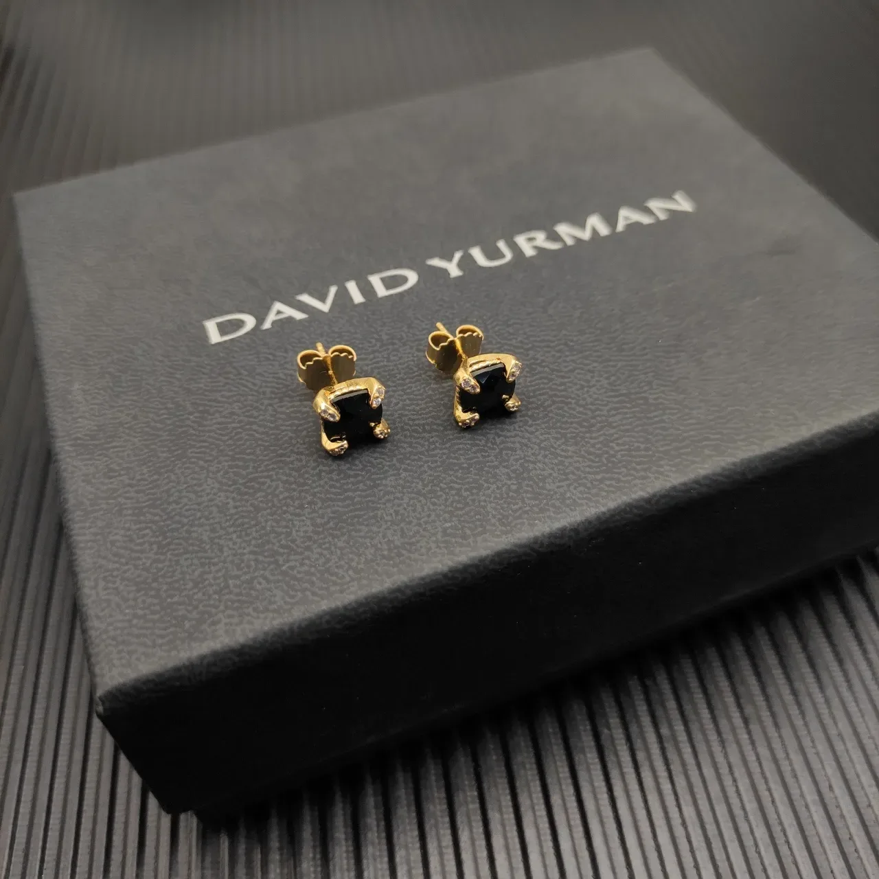 David Yurman Gold-Tone Black Stone Pavé Stud Earrings 4