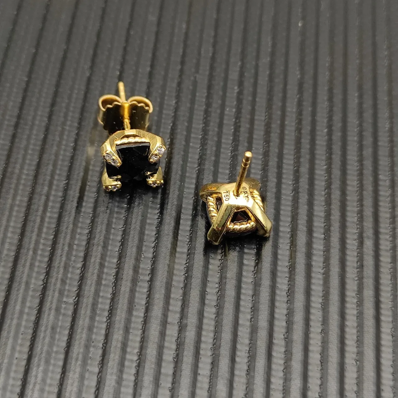David Yurman Gold-Tone Black Stone Pavé Stud Earrings 6