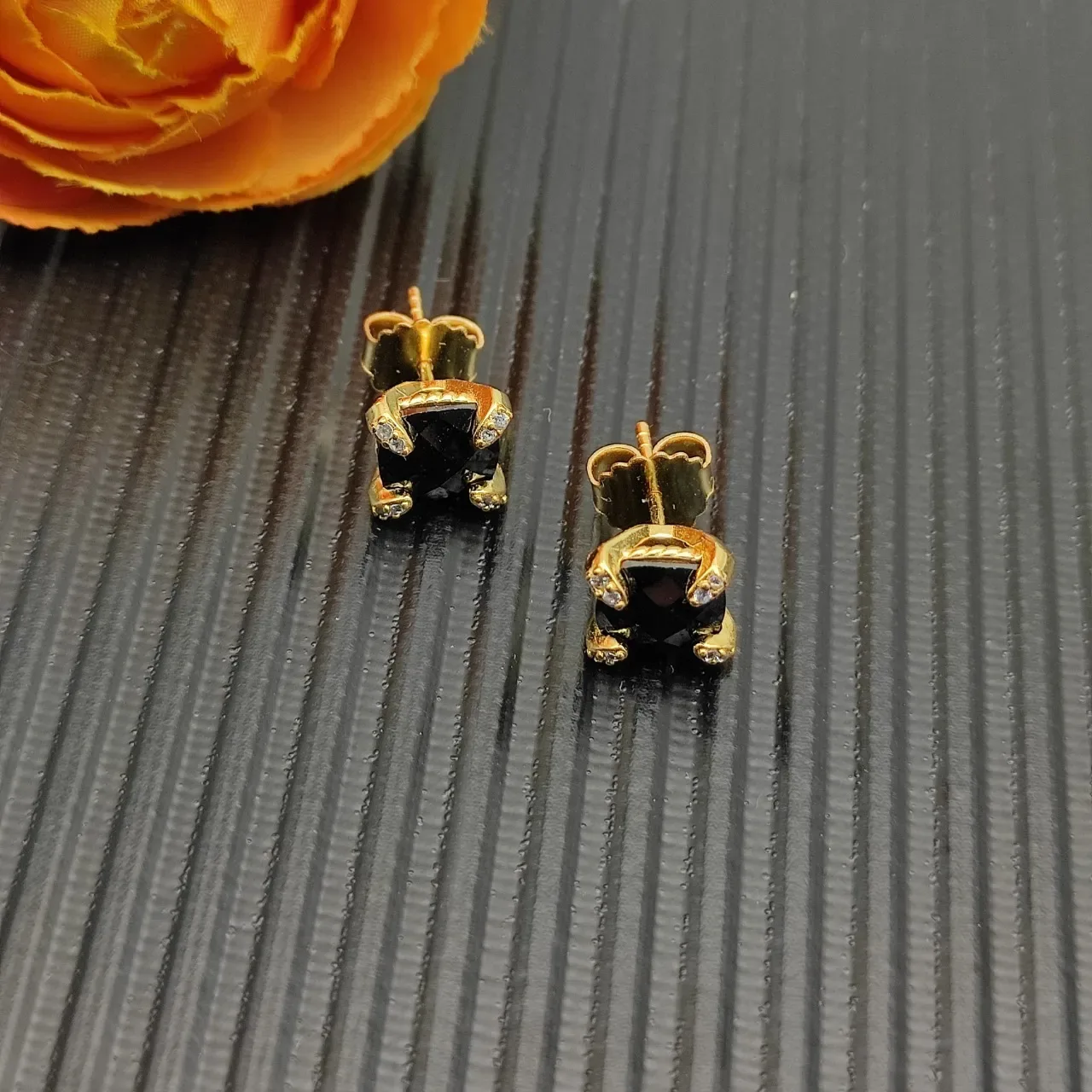 David Yurman Gold-Tone Black Stone Pavé Stud Earrings 7