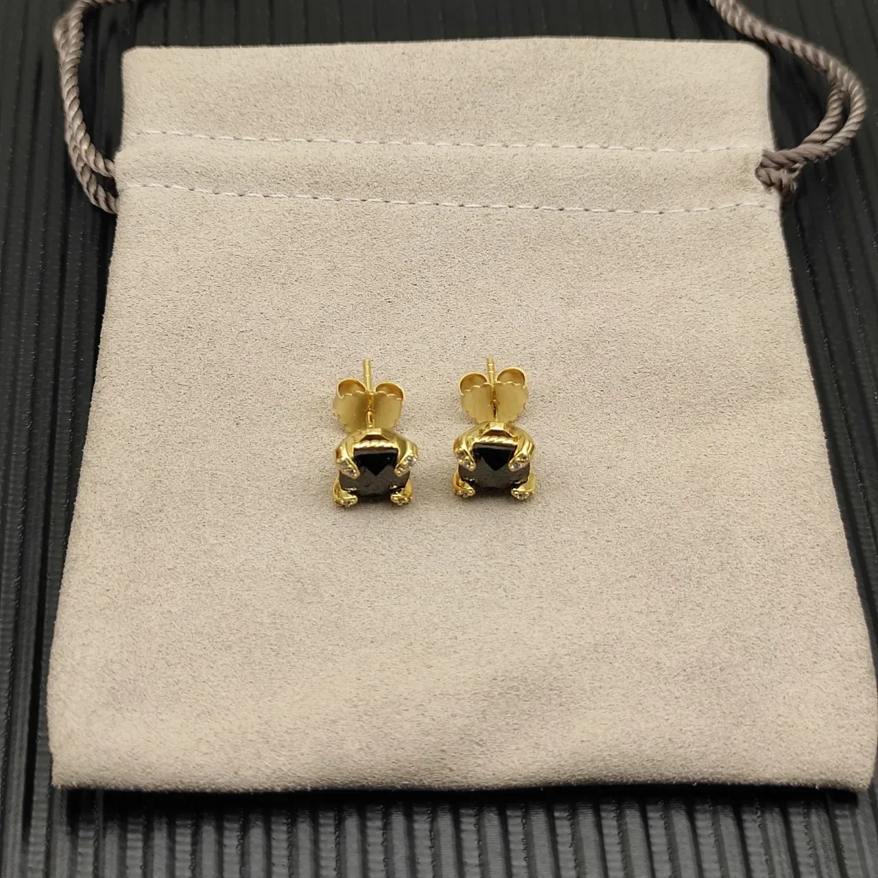 David Yurman Gold-Tone Black Stone Pavé Stud Earrings 8