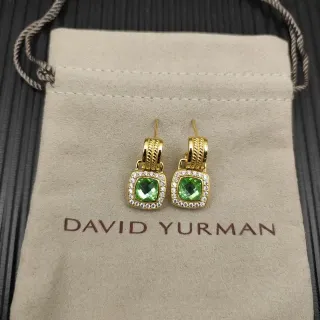 David Yurman Gold-Tone Green Gemstone and Diamond Halo Earrings