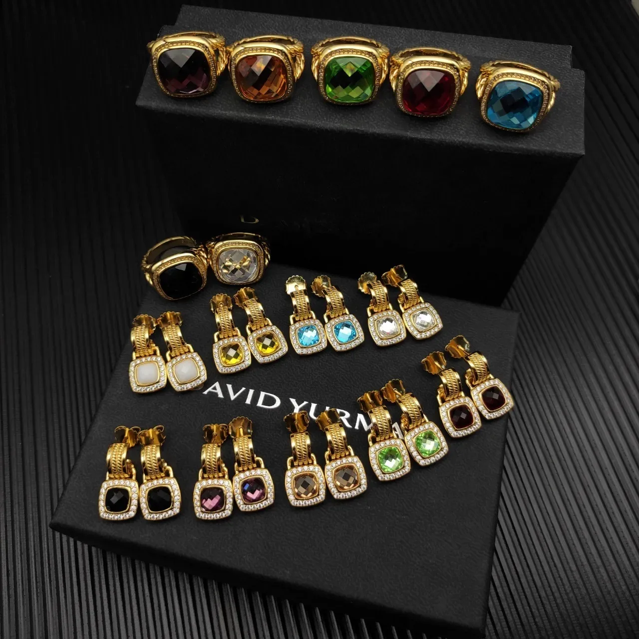 David Yurman Boucles d'Oreilles Halo Gemmes Vertes et Diamants en Doré 2